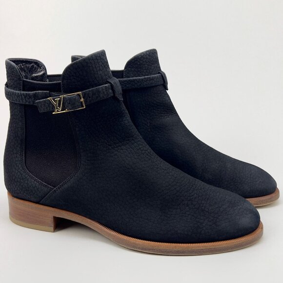 Louis Vuitton Chelsea ankle boots LV buckle navy blue nubuck 7 US or 37 EUR - Picture 2 of 14
